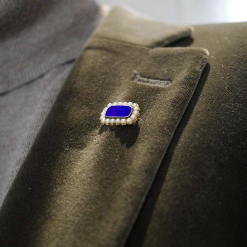 fig 3. Antique Victorian 15K Gold Brooch Blue Enamel & Seed Pearl