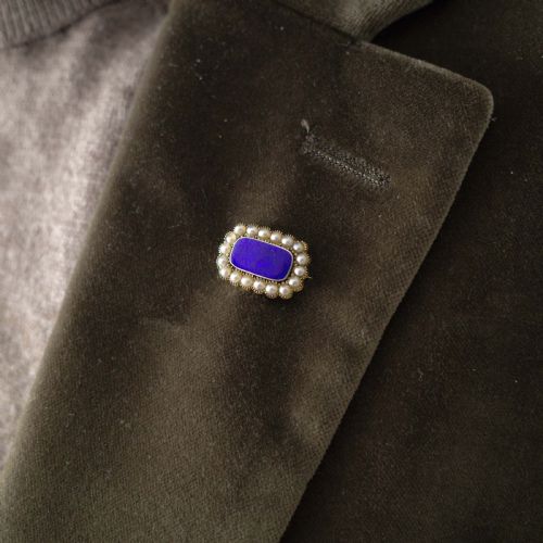 fig 4. Antique Victorian 15K Gold Brooch Blue Enamel & Seed Pearl