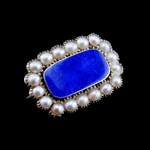 fig 5. Antique Victorian 15K Gold Brooch Blue Enamel & Seed Pearl