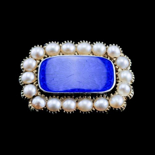 fig 6. Antique Victorian 15K Gold Brooch Blue Enamel & Seed Pearl