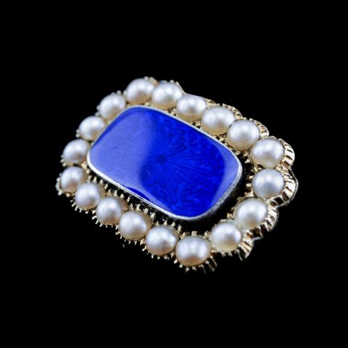 fig 7. Antique Victorian 15K Gold Brooch Blue Enamel & Seed Pearl