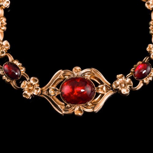 fig 6. Antique Victorian 18ct Gold Garnet Cabochon Flower Bracelet - c.1840