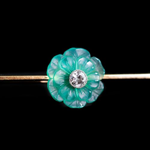 fig 1. A Spectacular Chalcedony & Diamond 15ct Gold Brooch with Translucent Flower Design