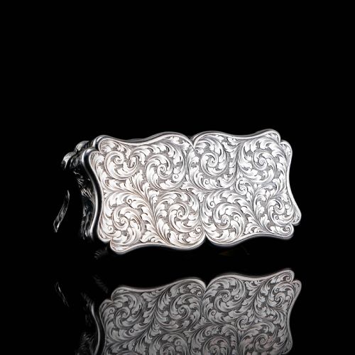 fig 8. Antique Victorian Solid Silver Snuff Box with Fine Engravings Cartouche Design - Edward Smith 1850