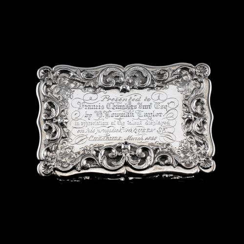 fig 3. A Large Victorian Solid Silver Snuff Box with Cast Border - Edward Smith 1847