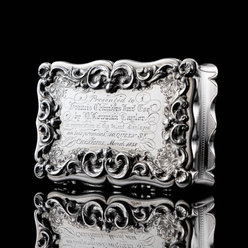 fig 7. A Large Victorian Solid Silver Snuff Box with Cast Border - Edward Smith 1847