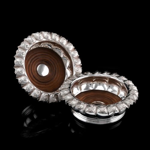 fig 9. Antique Georgian Solid Silver Wine Coasters/Bottle Holders - Barnards 1829