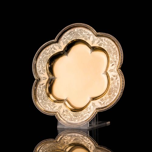 Antique Unique Victorian Solid Silver Gilt Dish in Flower Form - George Fox 1864