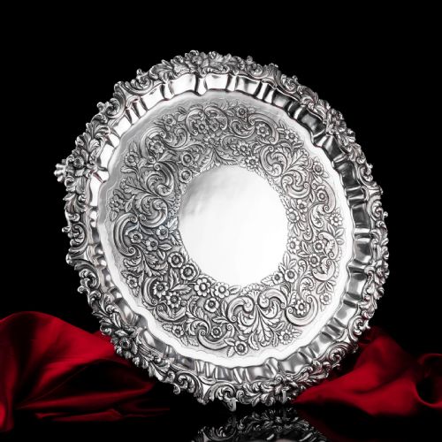 Antique Large (47cm) Georgian Solid Silver Irish Salver / Tray with Beautiful High Lion Feet - Robert W Smith 1831