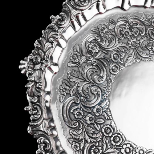 fig 3. Antique Large (47cm) Georgian Solid Silver Irish Salver / Tray with Beautiful High Lion Feet - Robert W Smith 1831