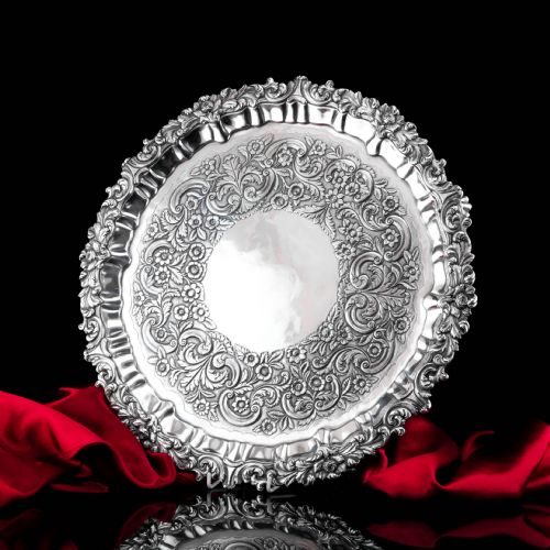 fig 5. Antique Large (47cm) Georgian Solid Silver Irish Salver / Tray with Beautiful High Lion Feet - Robert W Smith 1831