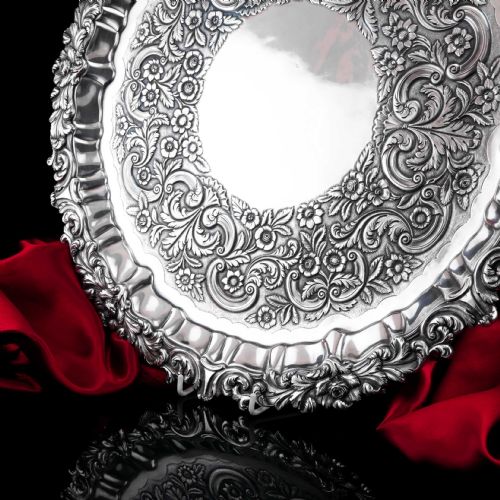 fig 9. Antique Large (47cm) Georgian Solid Silver Irish Salver / Tray with Beautiful High Lion Feet - Robert W Smith 1831
