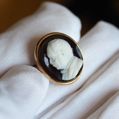 fig 5. Antique Georgian/Victorian Hardstone Cameo with Engraved Gentleman's Portrait - c.1830-40