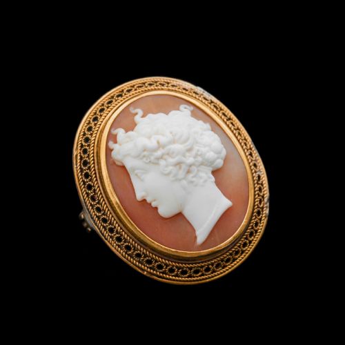 fig 6. Antique Victorian 15ct Gold Carved Shell Cameo with Figural Lady Head - c.1890
