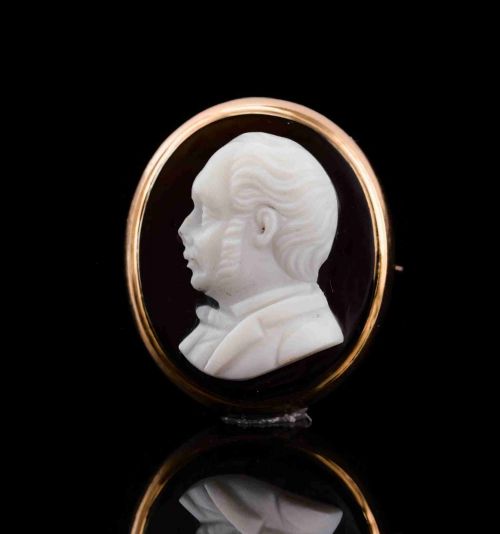 Antique Georgian/victorian Hardstone Cameo with Engraved Gentleman's Portrait - C.1830-40
