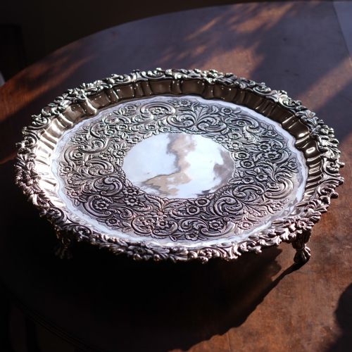 fig 1. Antique Large (47cm) Georgian Solid Silver Irish Salver / Tray with Beautiful High Lion Feet - Robert W Smith 1831