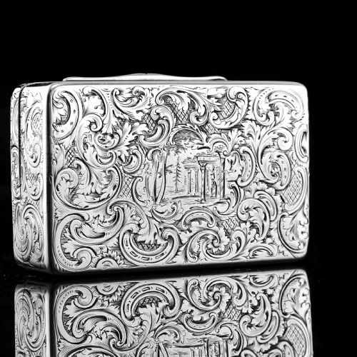 fig 4. Antique Solid Silver Snuff Box with Marvellous Hunting Forest Scene Engraving - Charles Rawlings & William Summers 1837
