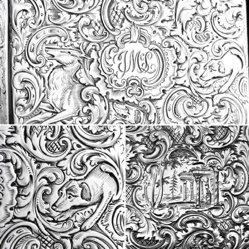 fig 6. Antique Solid Silver Snuff Box with Marvellous Hunting Forest Scene Engraving - Charles Rawlings & William Summers 1837