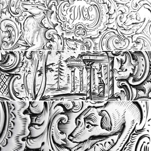 fig 7. Antique Solid Silver Snuff Box with Marvellous Hunting Forest Scene Engraving - Charles Rawlings & William Summers 1837