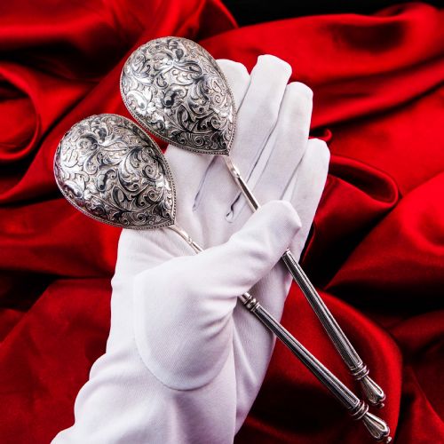 fig 6. Magnificent Large Antique Pair of Imperial Russian Solid Silver Niello Spoons - Volkov Karp Nikit c.1910