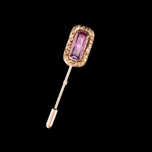 fig 3. Antique Georgian 15ct Gold Amethyst Stick Pin/Tie Pin/Brooch - c.1810