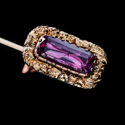fig 8. Antique Georgian 15ct Gold Amethyst Stick Pin/Tie Pin/Brooch - c.1810