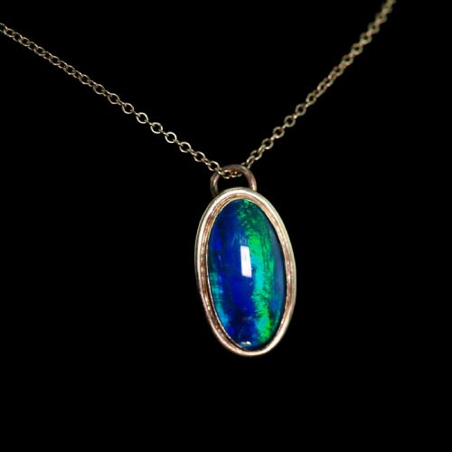 fig 2. 9ct Gold Blue/Green Ammolite Pendant & Chain Necklace