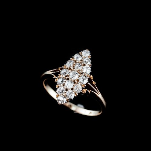 fig 1. Antique Diamond Ring 18ct Gold Navette/Cluster Design - c.1900s