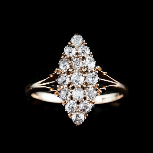 fig 2. Antique Diamond Ring 18ct Gold Navette/Cluster Design - c.1900s