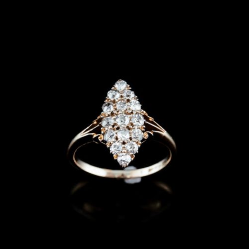 fig 3. Antique Diamond Ring 18ct Gold Navette/Cluster Design - c.1900s