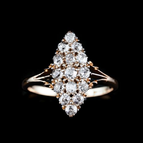 fig 5. Antique Diamond Ring 18ct Gold Navette/Cluster Design - c.1900s