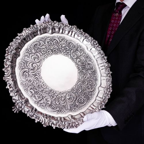 Antique Solid Silver Large Salver/tray/platter (47cm) - Georgian Irish Robert W Smith 1831