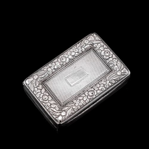 fig 1. Antique Georgian Silver Snuff Box with Floral Border - Thomas Wilkes Barker 1824
