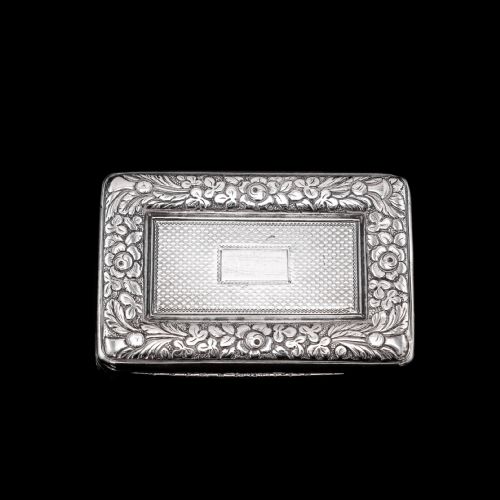 fig 2. Antique Georgian Silver Snuff Box with Floral Border - Thomas Wilkes Barker 1824