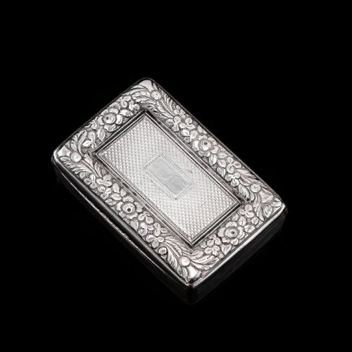 fig 3. Antique Georgian Silver Snuff Box with Floral Border - Thomas Wilkes Barker 1824