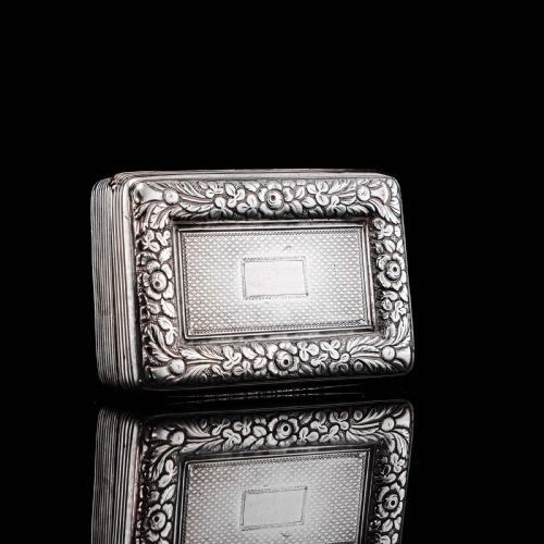fig 5. Antique Georgian Silver Snuff Box with Floral Border - Thomas Wilkes Barker 1824