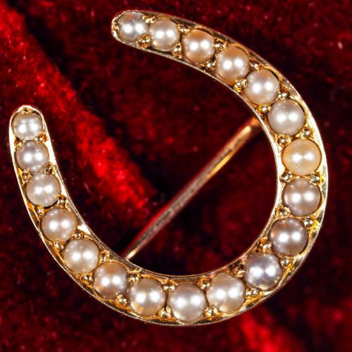 Antique Victorian 14ct Gold Horseshoe Pearl Brooch/pin - C.1860