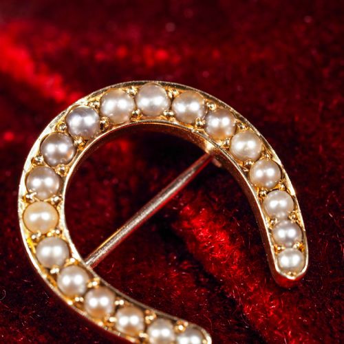 fig 1. Antique Victorian 14ct Gold Horseshoe Pearl Brooch/Pin - c.1860