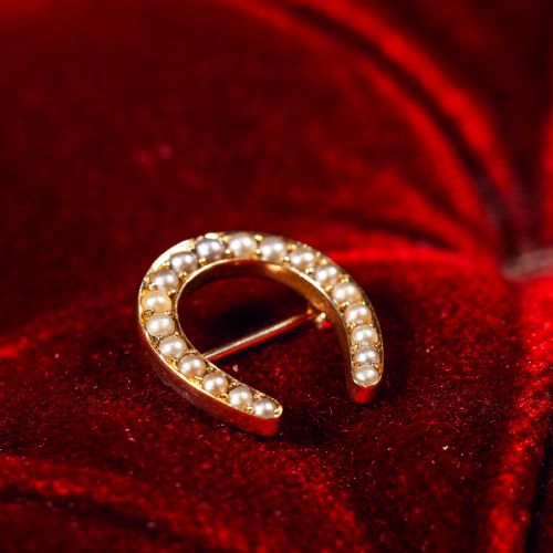 fig 7. Antique Victorian 14ct Gold Horseshoe Pearl Brooch/Pin - c.1860