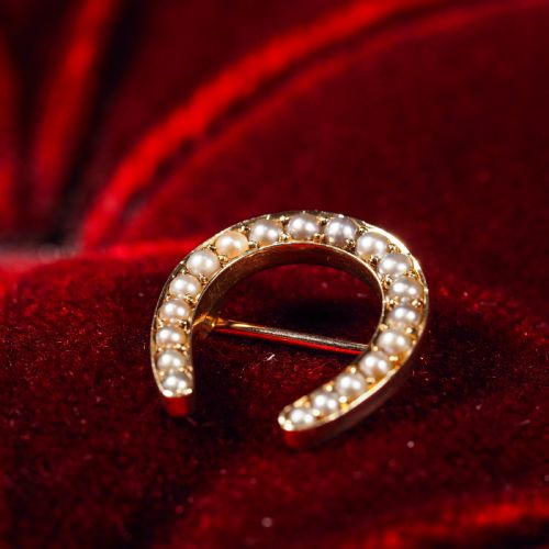 fig 8. Antique Victorian 14ct Gold Horseshoe Pearl Brooch/Pin - c.1860