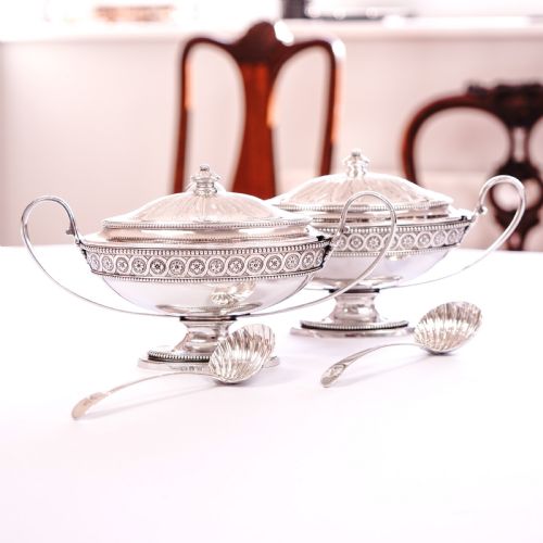 fig 3. Antique Georgian Solid Sterling Silver Tureens Neoclassical Style - Benjamin Laver 1782