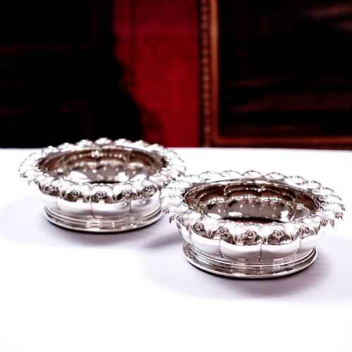 fig 5. Antique Georgian Solid Silver Wine Coasters/Bottle Holders - Barnards 1829