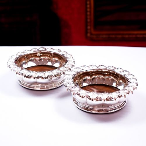 fig 6. Antique Georgian Solid Silver Wine Coasters/Bottle Holders - Barnards 1829