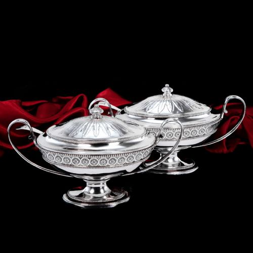 Antique Georgian Solid Sterling Silver Tureens Neoclassical Style - Benjamin Laver 1782