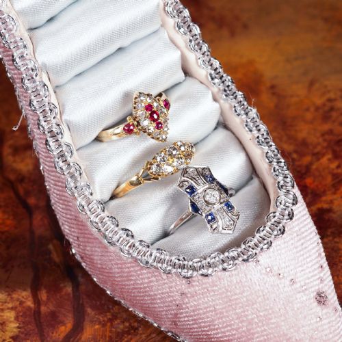 fig 4. Antique Victorian Ruby & Diamond Navette Ring 18ct Gold - Birmingham 1886