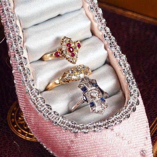 fig 6. Antique Victorian Ruby & Diamond Navette Ring 18ct Gold - Birmingham 1886