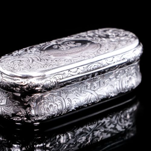 fig 2. Antique Victorian Solid Silver Snuff Box Oval/Oblong Shape - Charles Rawlings & William Summers 1849