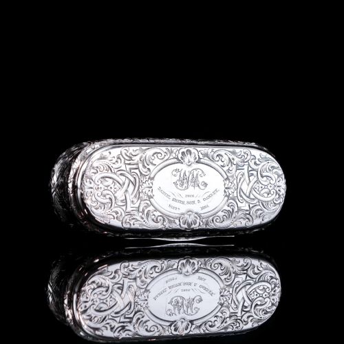 fig 4. Antique Victorian Solid Silver Snuff Box Oval/Oblong Shape - Charles Rawlings & William Summers 1849