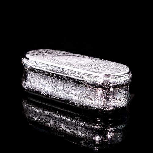 fig 7. Antique Victorian Solid Silver Snuff Box Oval/Oblong Shape - Charles Rawlings & William Summers 1849