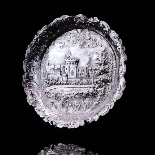 fig 4. Antique Solid Sterling Silver 'Castle Top' Dish/Pin Tray, Windsor Castle - Taylor & Perry 1843